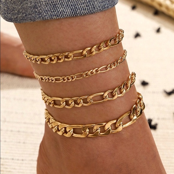 Cuban Link Anklets 4pc set - Picture 1 of 1